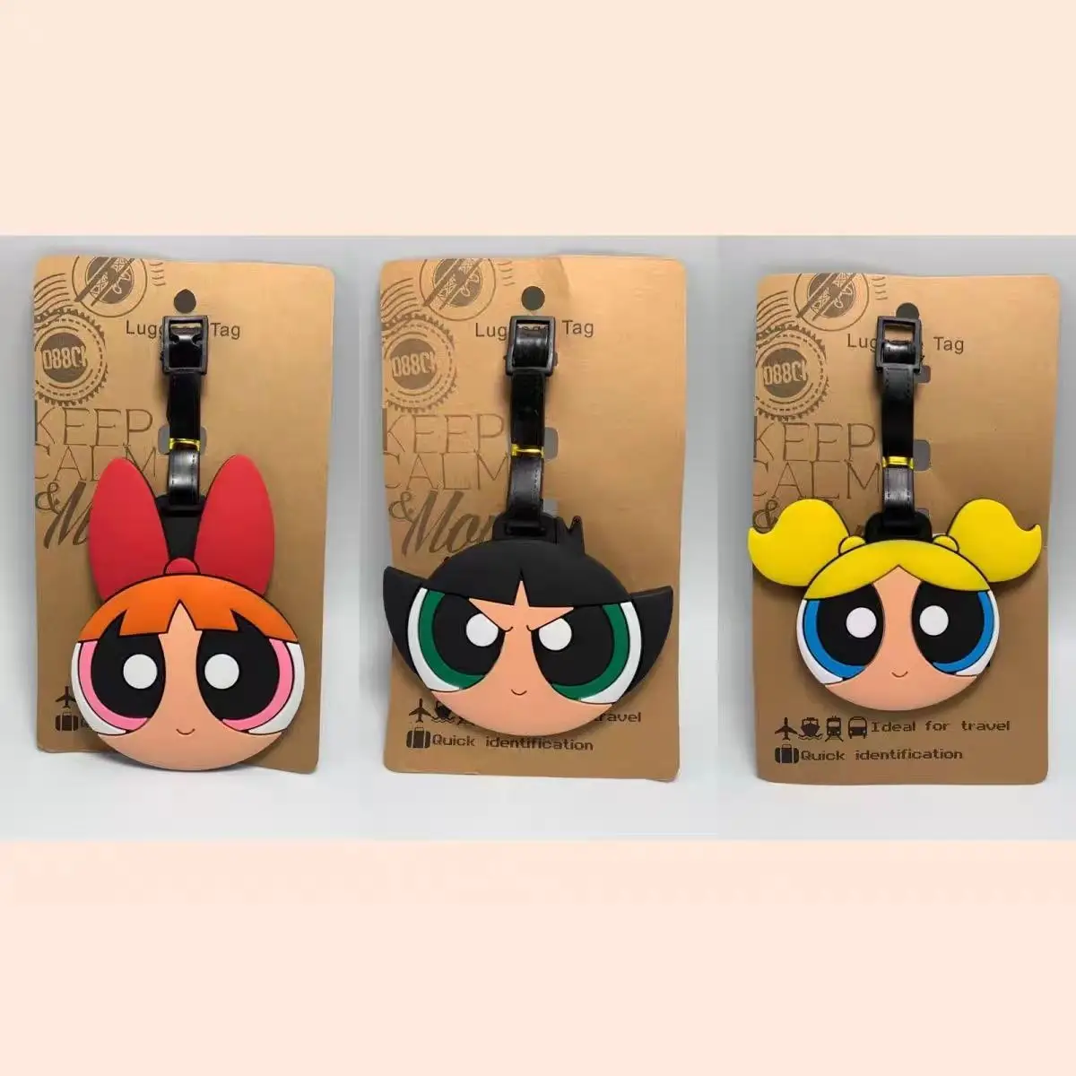 Anime The Powerpuff Girls Bag Pendant Kawaii cartoon Luggage Tag Cute Luggage Pendant DIY Check in Anti Loss Travel Holiday gift
