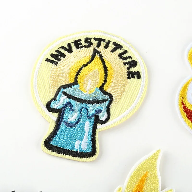 Flame Embroidery Patches Iron on Cartoon Fire Bomb Badges DIY Thermo Stickers for Clothes Holes Patch Burning Candle Appliques