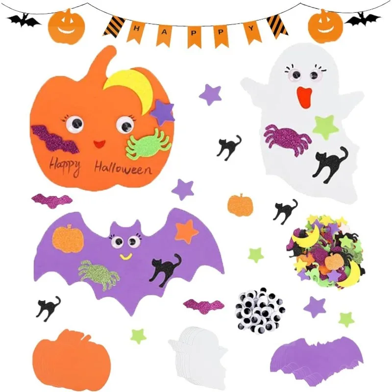 Halloween Felt Self-Adhesive Pumpkin Elf Sticker Party Decoration Children DIY Window Bedroom Door Sticker Wholesale