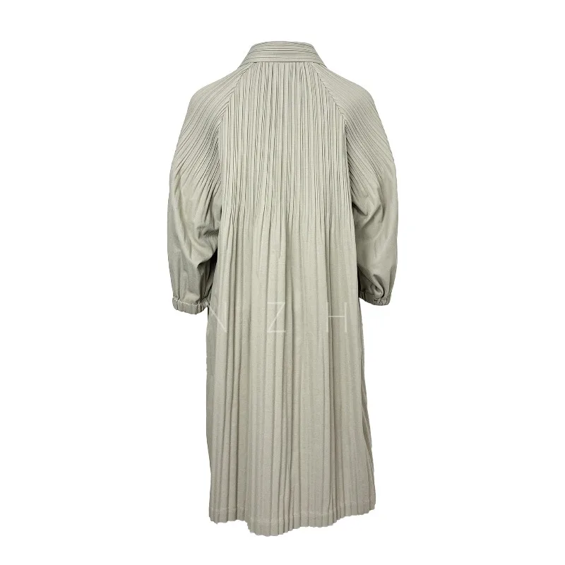Pleated Mid-Length Trench Coat Women 2026 Autumn New Turn-Down Collar Three-Quarter Sleeve Loose Slim Versatile Commuter Coat