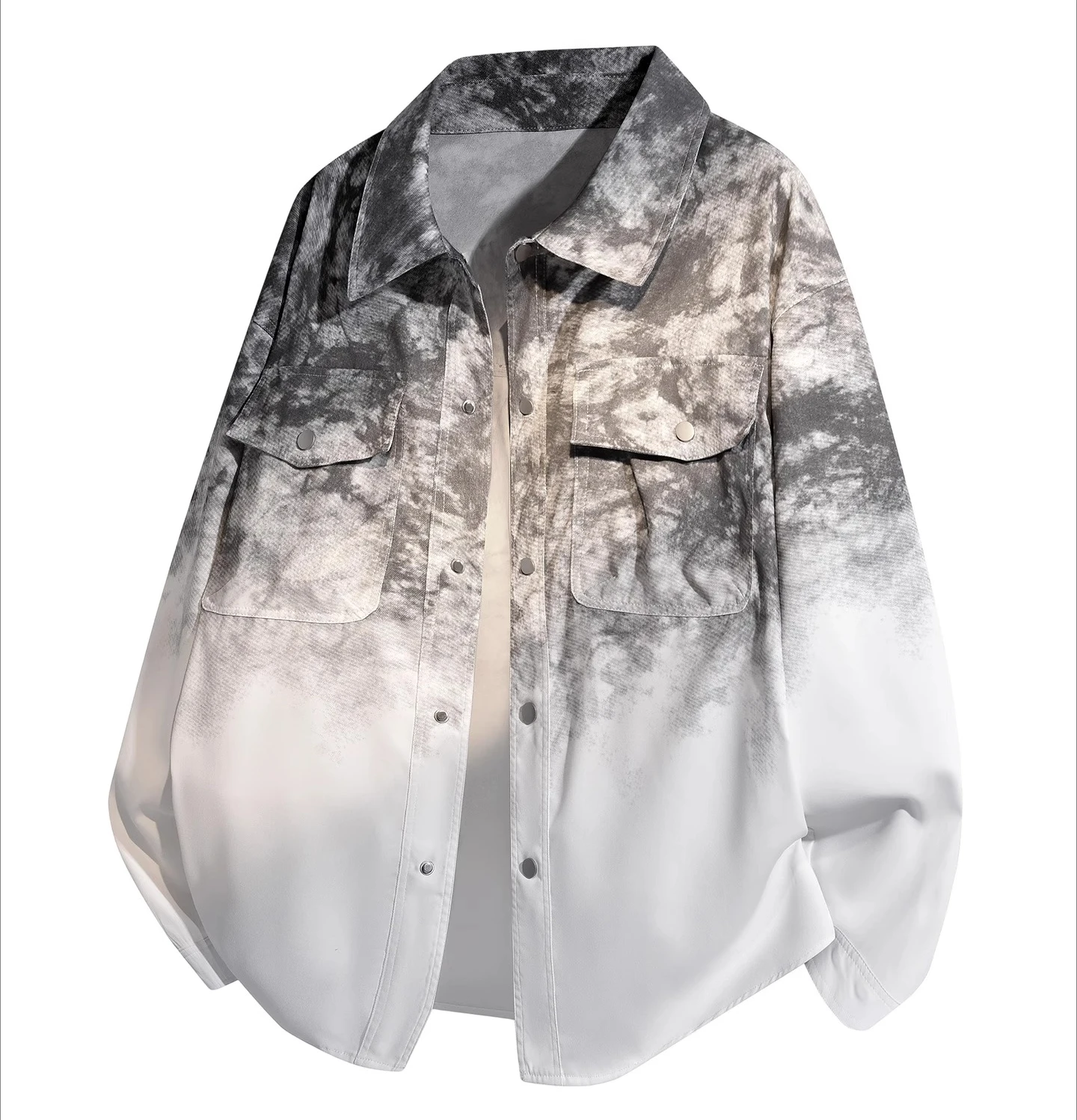 2025 Spring and Autumn New Men's Pink Tie-Dye Gradient Denim Shirt Couple Blue Black Casual Loose Daily Shirt Jacket