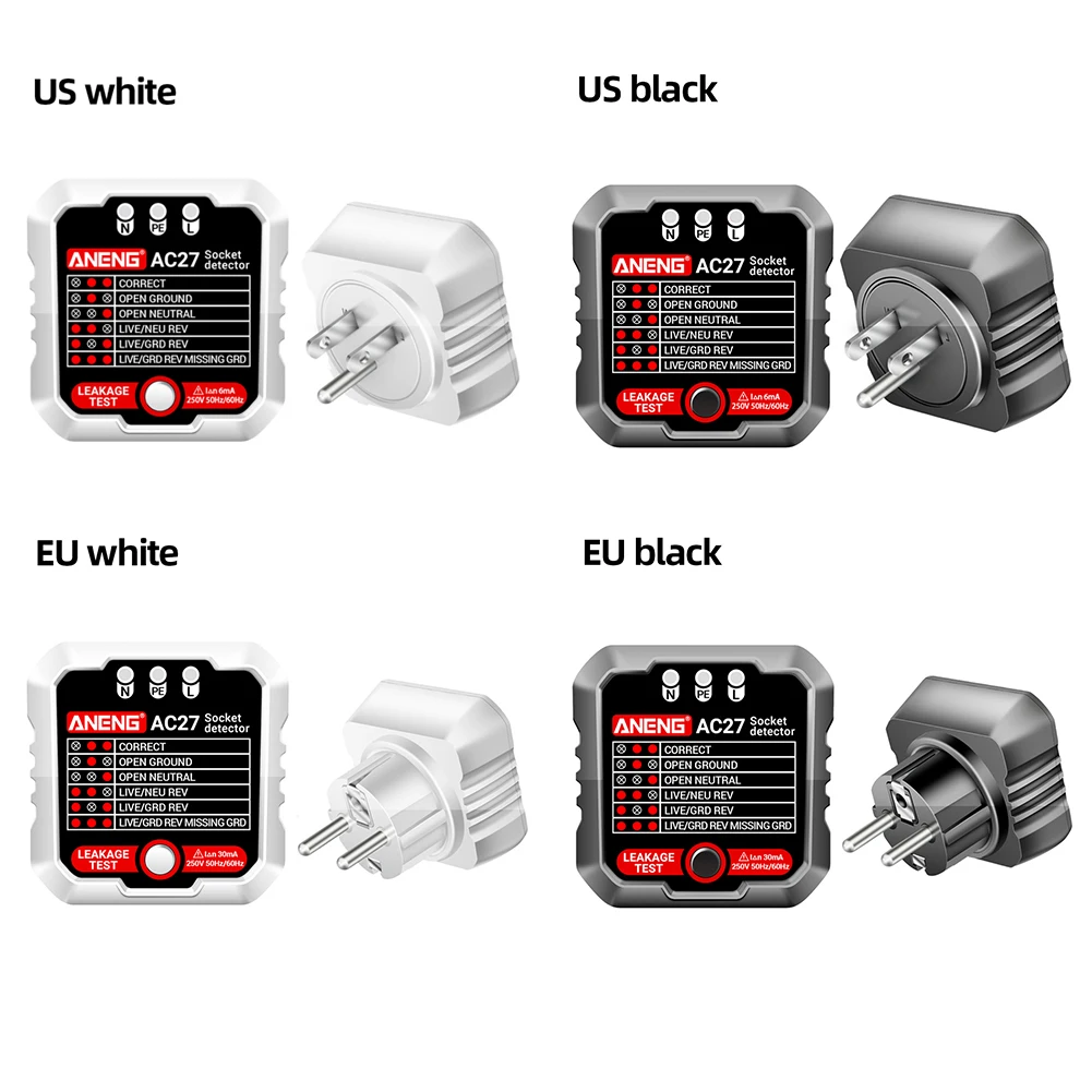 ANENG AC27 inteligentny miernik do gniazdka wyświetlacz cyfrowy czujnik napięcia wtyczka ue/US wielofunkcyjna do testu wycieków i wyłączania