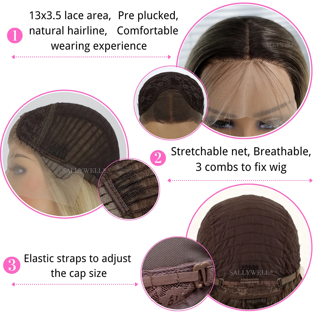 At Wave Ombre Blonde Lace Front Wig, Perruques synthétiques, Cheveux ultraviolets, Aspect naturel, Racines foncées, 3 tons, Degré de chaleur, 13x4