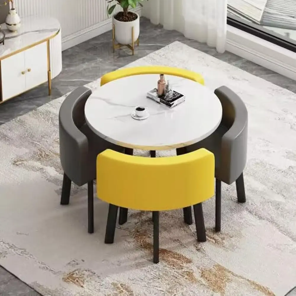 

Space-Saving 4-Seat Dining Table with Chairs, Modern Gray and Turmeric Combo