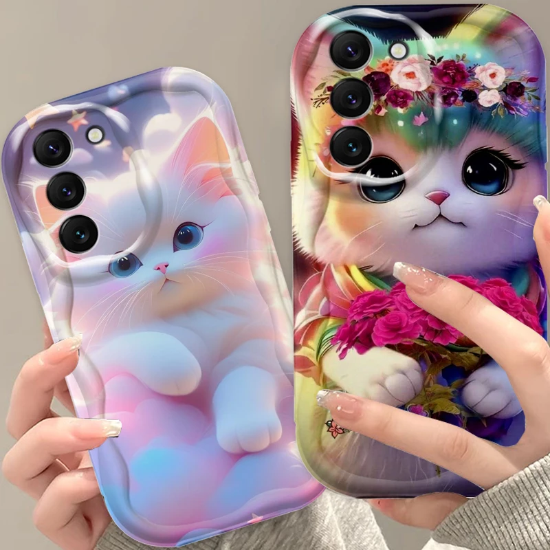 

Cat Dog Luxury Beautiful Cute For Samsung S24 S23 S21 S20 Ultra Plus FE A73 A72 A71 A51 A31 A05S A05 A04 5G Wave Oil Back