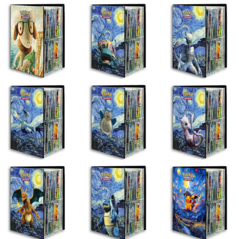 Pokemon 4 Palace Grid 20 Pages Holder Binder Card Book Van Gogh Oil Painting Squirtle Charmander Mewtwo Anime Collection Book