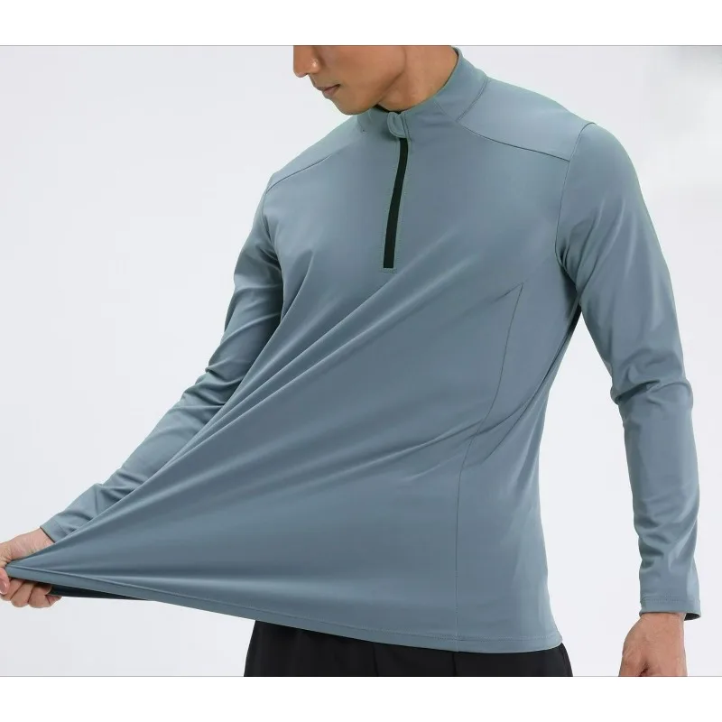

Men's running speed dry clothes semi high neck sports long sleeved outdoor camping hiking training clothes fitness tops