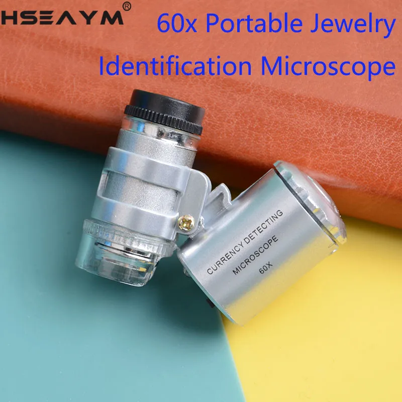 60X  LED Light Microscope Biology Handheld Jewelry Magnifier Magnifying Glass Loupe Antique Jade Currency Detecting