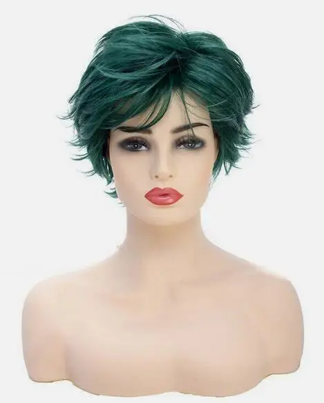 

Women's Curly Short Dark Green Hair Synthetic Wig