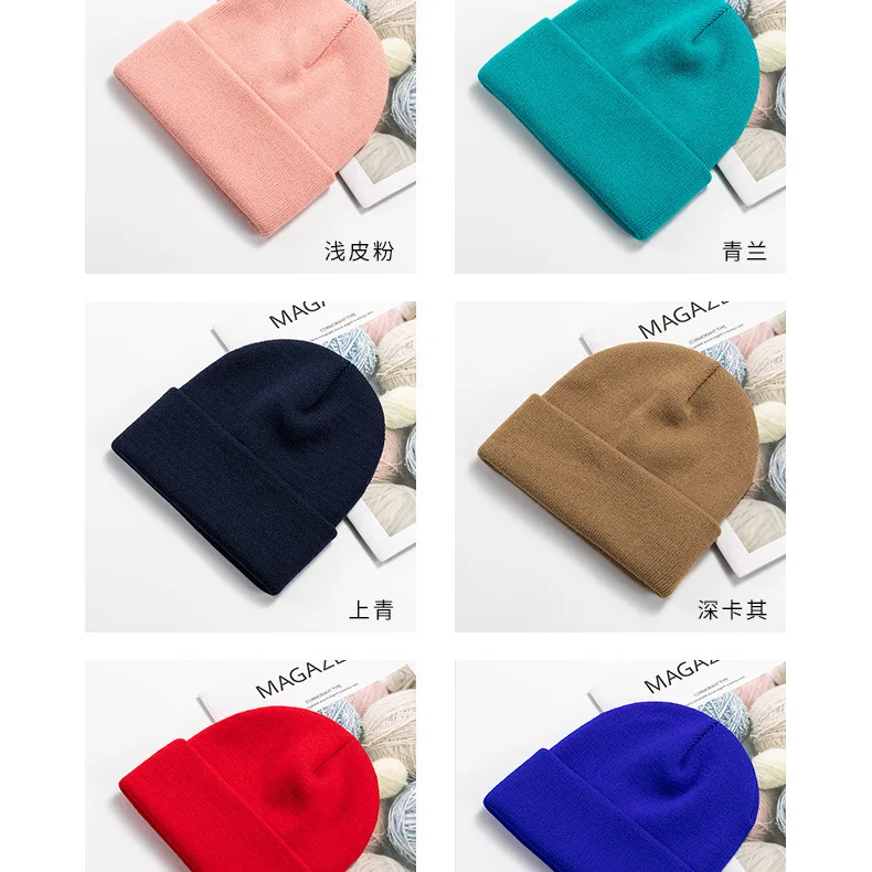 Benutzerdefinierte Mütze drucken Ihr eigenes Logo Winter gestrickt warm halten kalte Mütze Unisex einfarbig Hip Hop häkeln Totenkopf Beanie Hüte – Detail 5