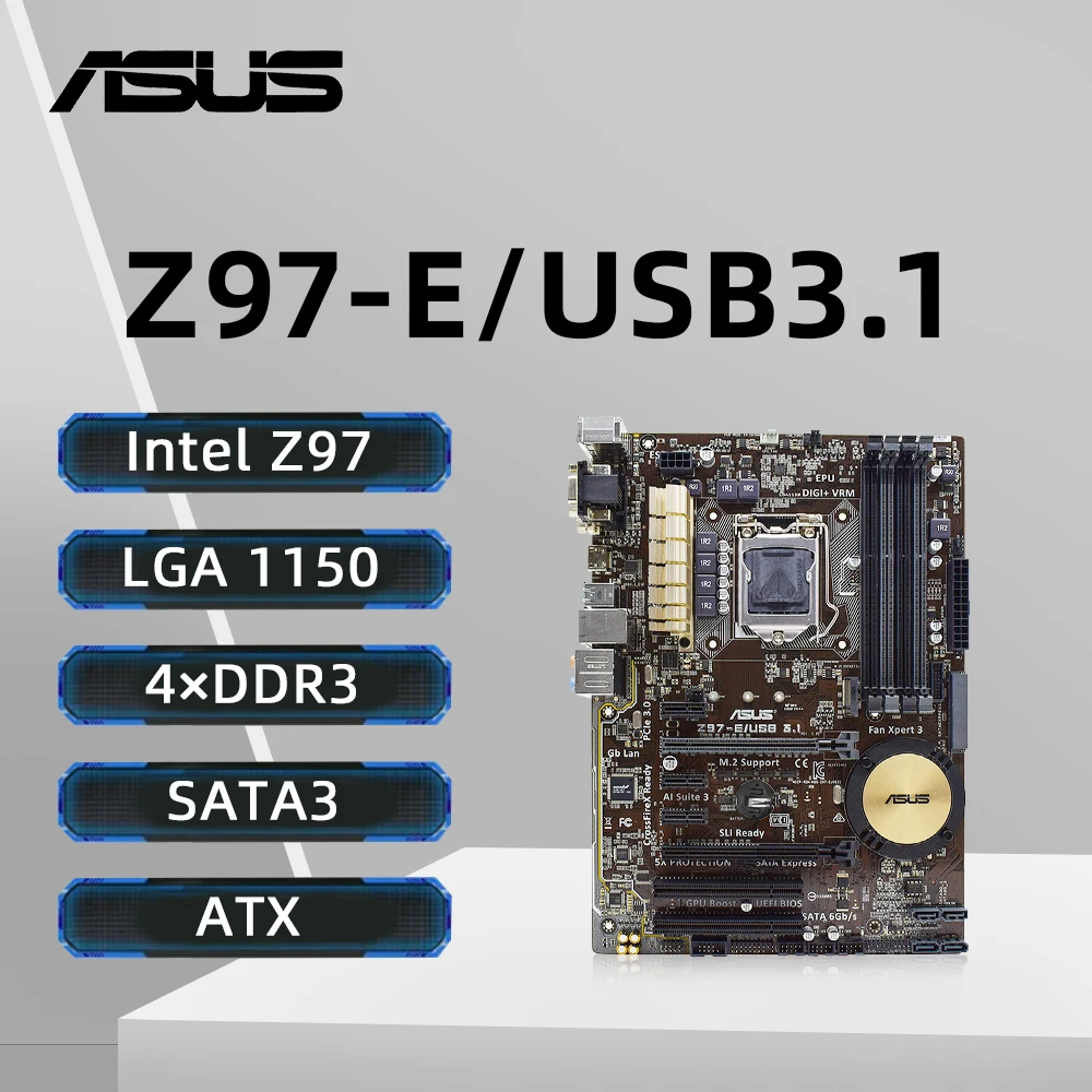 ASUS Z97-K/USB 3.1 Motherboard LGA1150 Support i7-4790K i7-4770K i5-4690K i5-4670K CPU DDR3 3200MHz 2xM.2 HDMI ATX Z97 Mainboard