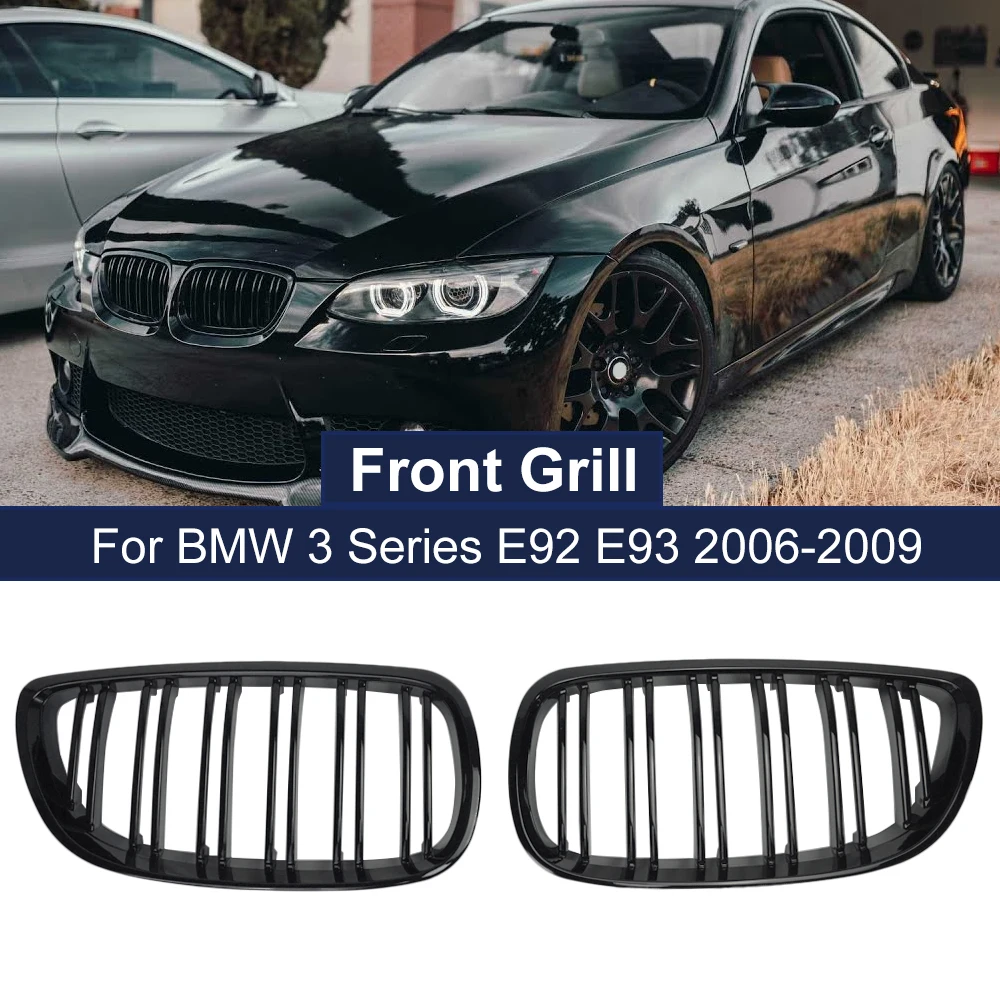 ABS Gloss Black Dual Line Slat Grill Front Replacement Kidney Grill for 3 Series E92 E93 2006-2009 Left and Right Car Style