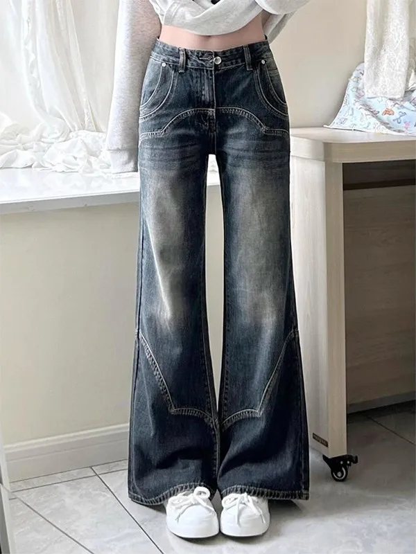 

Ретро-джинсы унисекс синего цвета в американском стиле, деконструированные, свободного прямого кроя, осенние, в стиле High Street