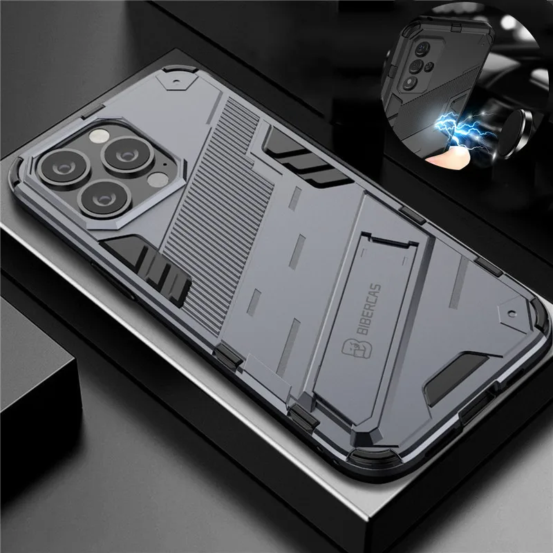 For iphone 13 Pro Max 12 Mini Car Magnet Holder Armor Case For iphone 11 X XS XR 6 6s 7 8 Plus Shockproof Bracket Stand Cover