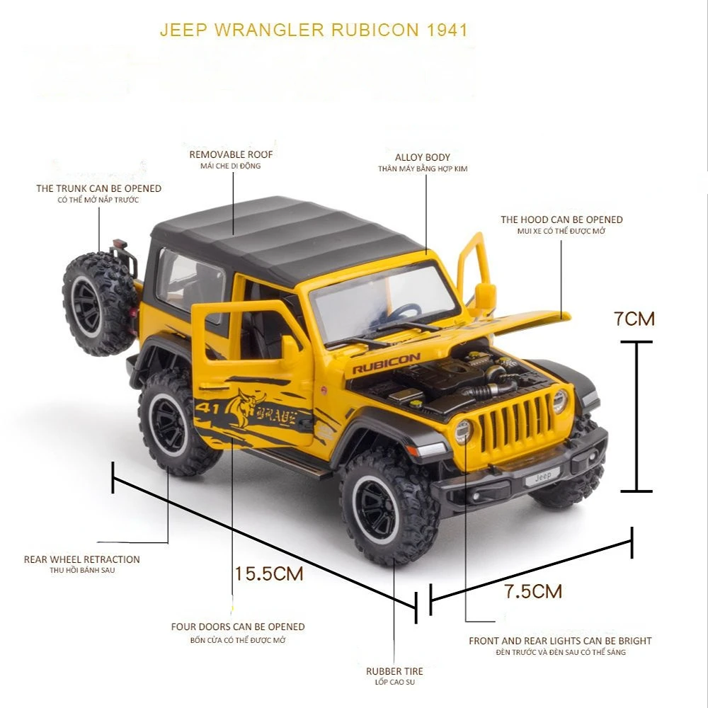 1:32 jeep Wrangler Rubicon 1941 lega modello di auto pressofusi in metallo veicoli con suono e luce tirare indietro giocattoli per auto ragazzi