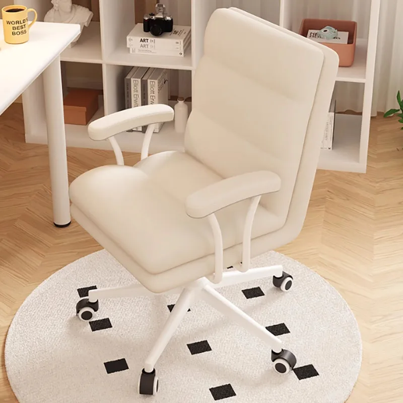 Rotatable Beige Office Chair Back Cushion Extension Comfy Kid Study Gaming Chair Aesthetic Luxury Silla Gamer Office Furniture