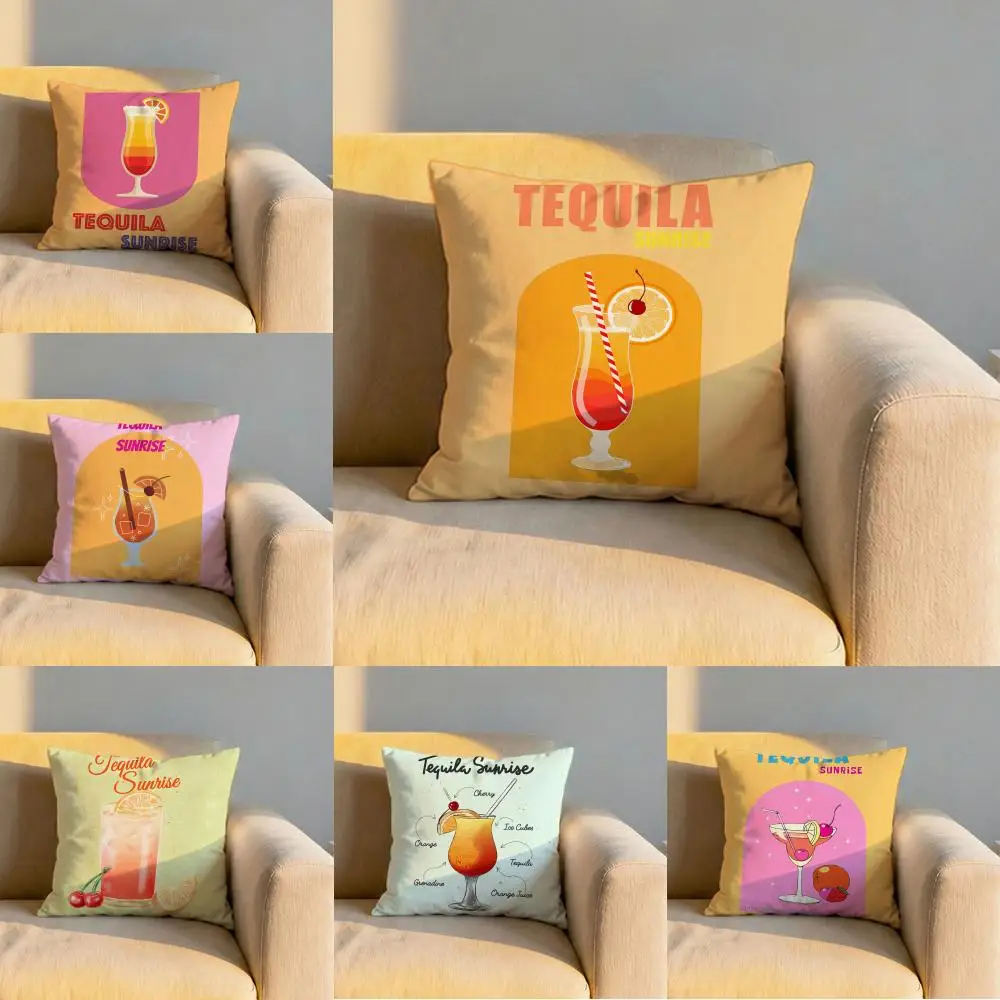 Housse de coussin Tequila Sunrise Cocktail, housse de coussin douce, réversible et durable – Utilisation multi-scènes pour la maison et la voiture, confort quotidien