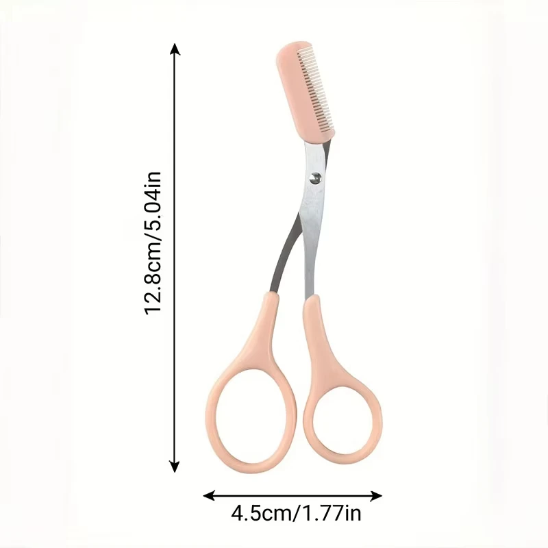Forbici per tagliare le sopracciglia rosa con pettine incorporato Strumento per toelettatura preciso in acciaio inossidabile per accessori di bellezza per il trucco delle donne