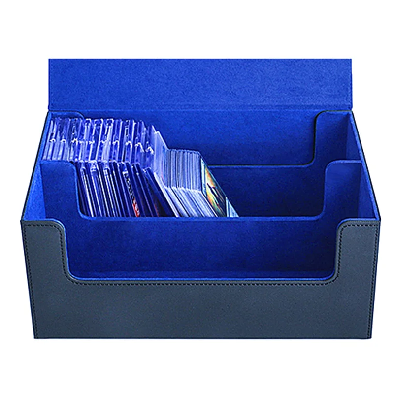 Multifunction Card Box Portable Card Case Organizer Storage Box Top Side-Loading Deck Case Game Cards Hobbies,Black+Blue