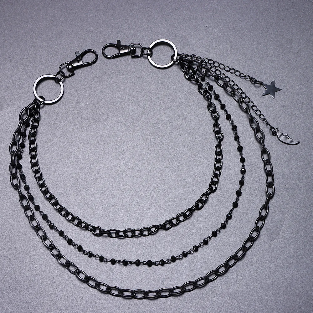 سلسلة شعبية للسراويل - قلادة نجمة وقمر عصرية متعددة الطبقات متعددة الطبقات للسراويل، سلسلة راقية للجينز #4