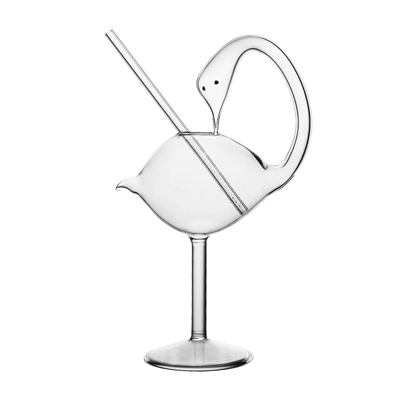 1 PC Creative 180ml 9oz Lead Free Swan Shaped Cocktail Glass Cup with Straw Juice Beverage Glasses Bar Glass Table Decoration