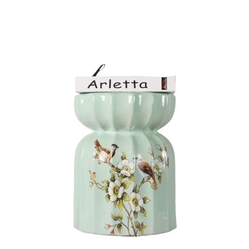 Ceramic stool, cool pier, lotus flower stool, Chinese classical home dressing, yellow green