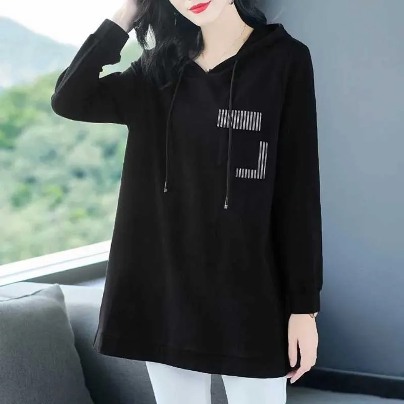 Fashion Loose Spliced Casual Lace Up Hooded T-Shirts Women Clothing 2024 Spring New Oversized All-match Tops Commuter Tee Shirt