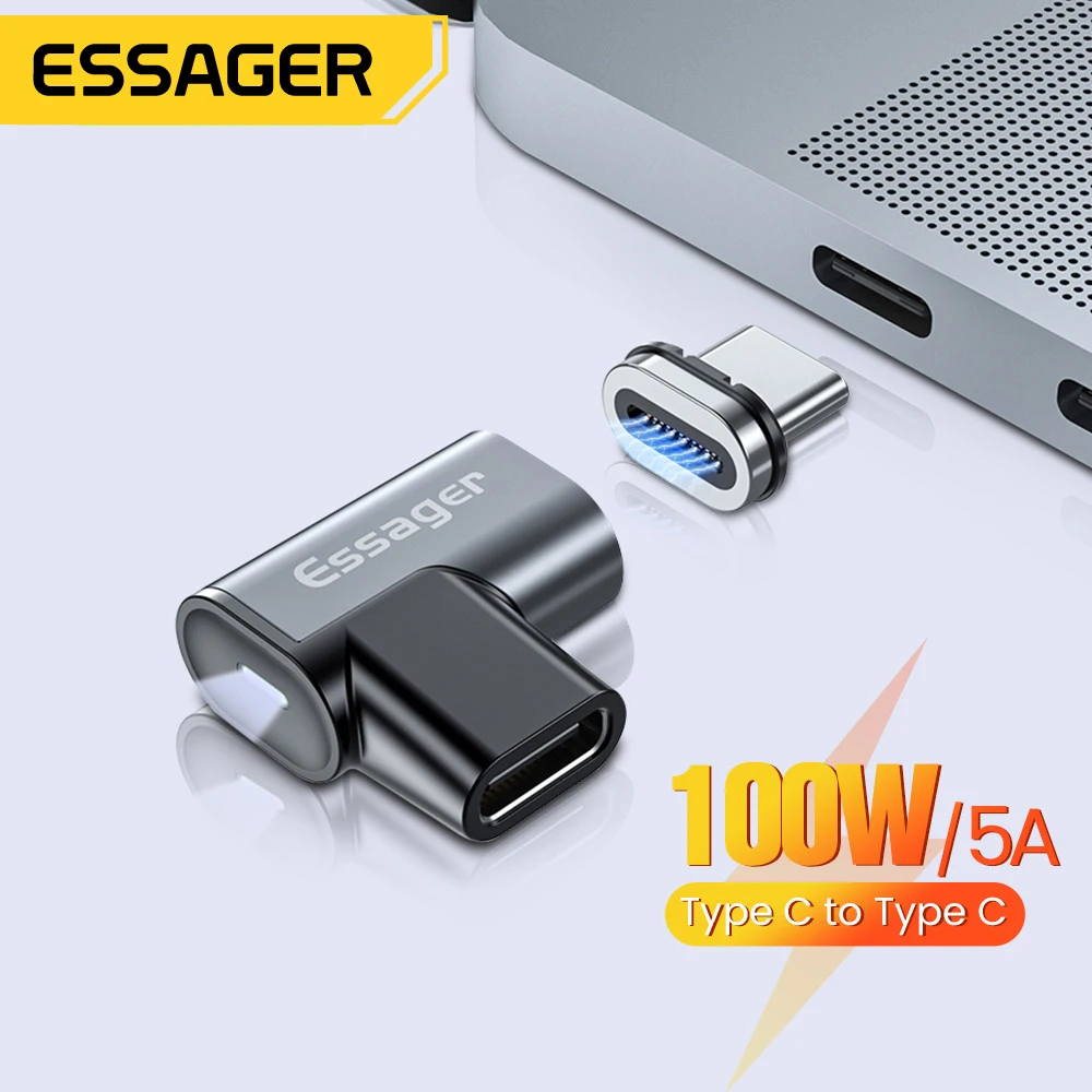 Essager 100W USB Type C To Type-C Magnetic Adapter USB-C Female Male Magnet Connector For Macbook Pro Air Laptop Phone Converter