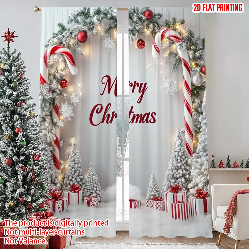 

2pcs 2D flat printing Christmas Drapes Christmas wreath welcome Machine Washable Fabric Without Electricity Festive Wall Decor