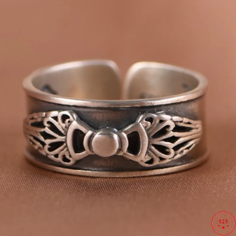 S925 Sterling Silver Rings for Men Women New Fashion Six Syllable Mantra Vajra Adjustable Solid Argentum Viking Jewelry