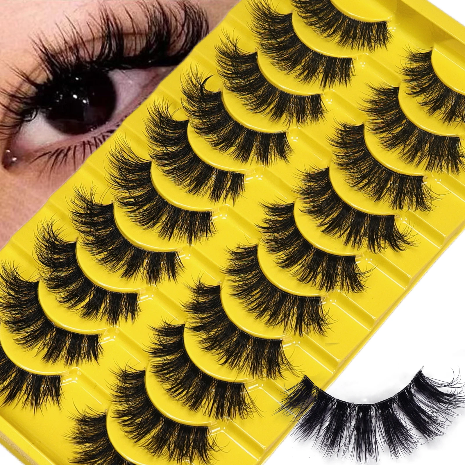 10 Pairs Dramatic Thick 3D Messy False Eyelashes, Fluffy Stereo Curled Faux Mink Lashes, Reusable Fake Lash