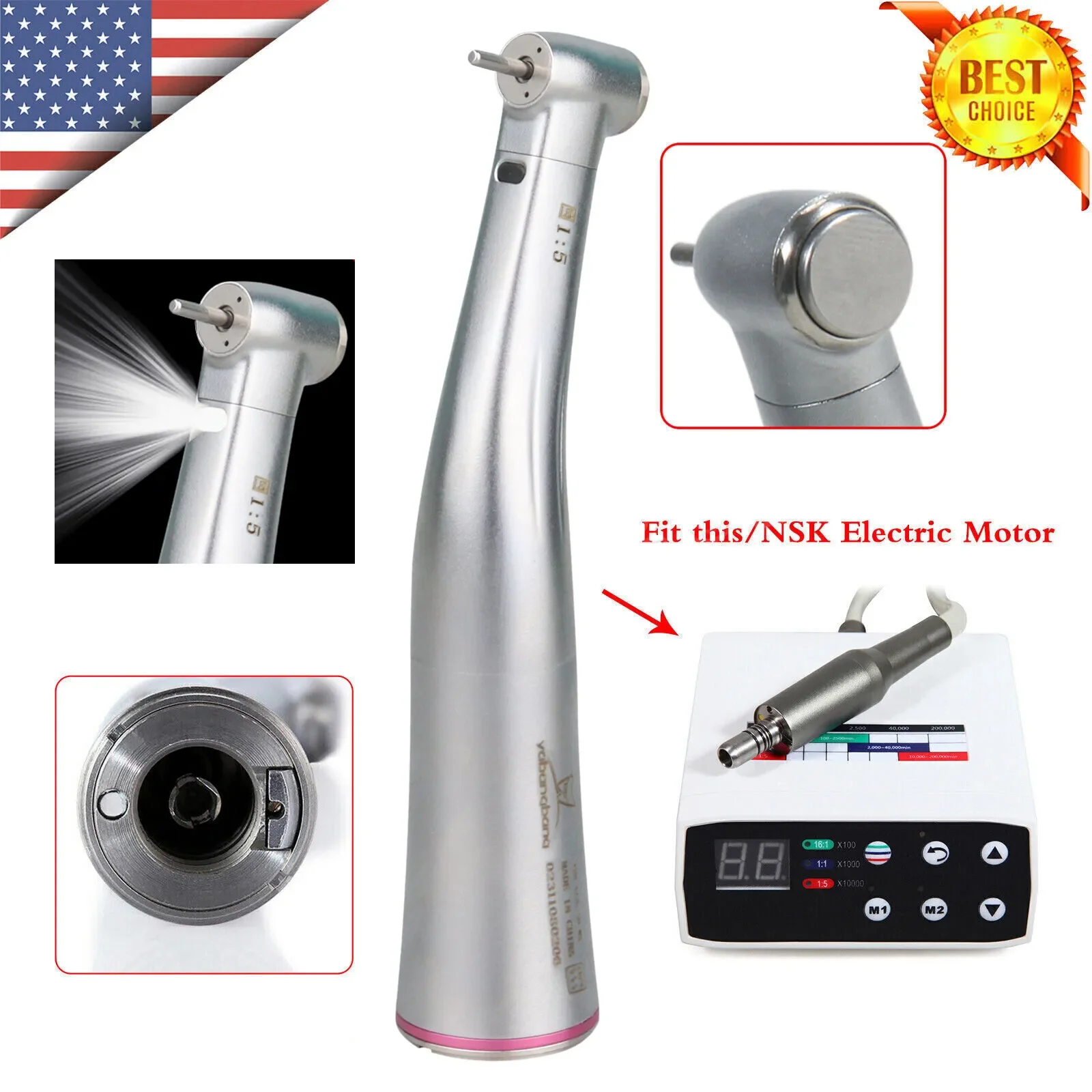 

For NSK Ti-MAX X95L Dental 1:5 LED Fiber Optic Increasing Contra Angle Handpiece Red Ring Fit Bien Air/Kavo Eletric Motor