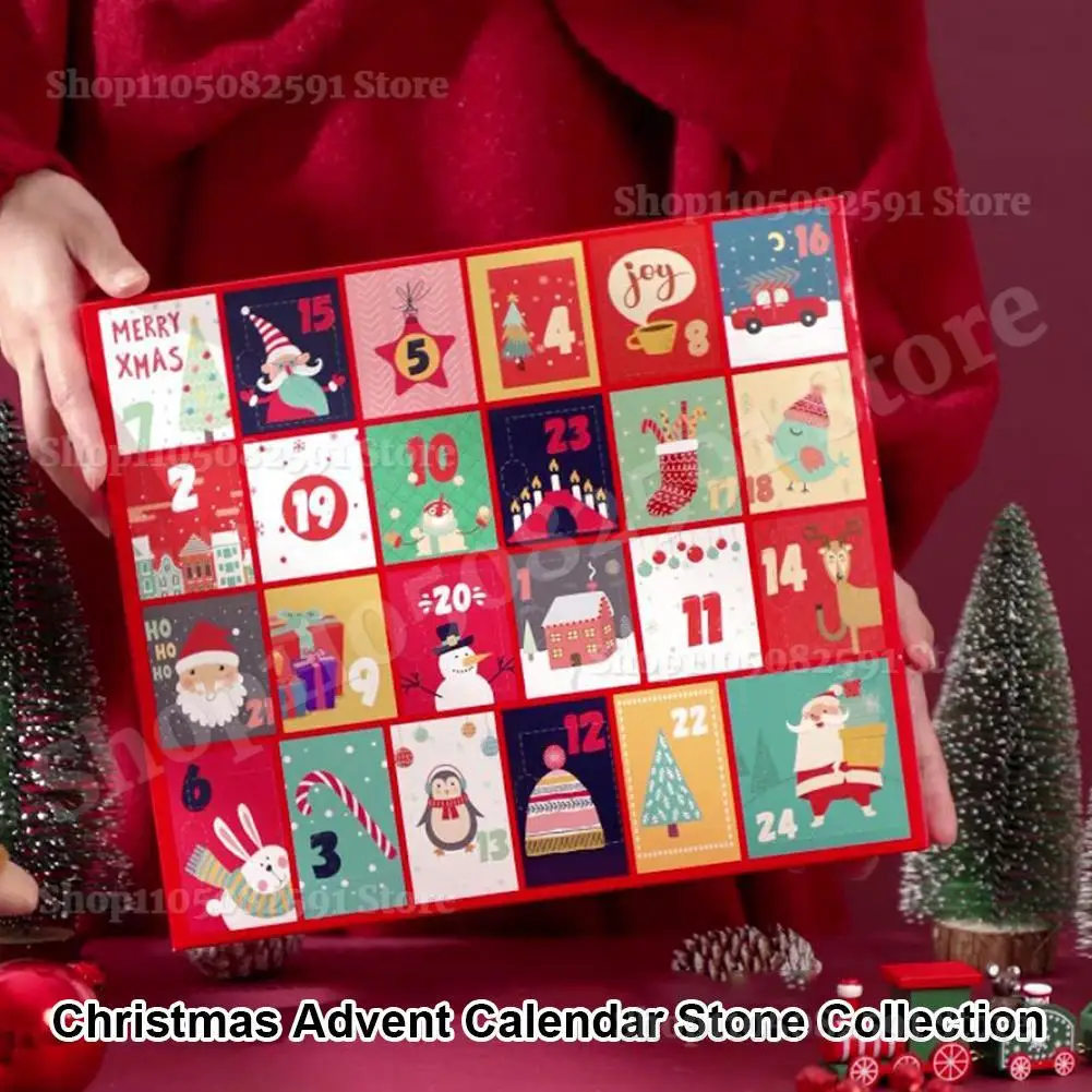 تقويم قدوم عيد الميلاد 24 يومًا صندوق معدني من الأحجار الكريمة والكريستال الطبيعي مجموعة روك كاملة هدايا عيد الميلاد للأطفال