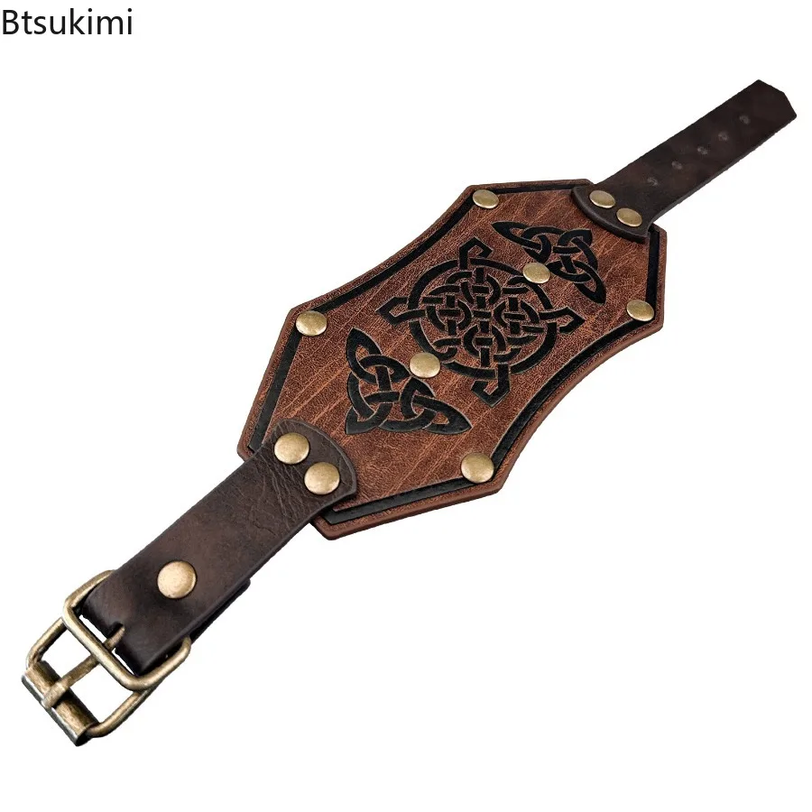 أساور جلدية على طراز فاسق للبالغين، سوار معصم من الجلد لحفلات الشارع الإبداعية، سوار الفايكنج، إكسسوارات تنكرية