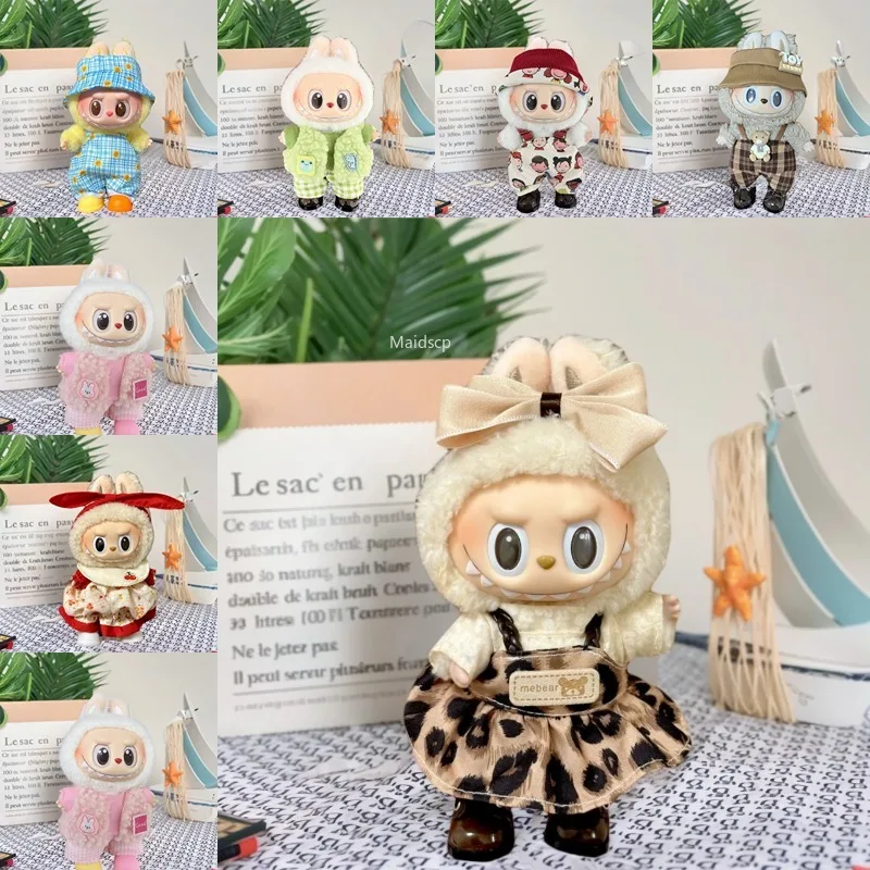 

Mini Plush Doll'S Clothes Outfit Accessories for 15-17cm Labubu V1 V2 Autumn Onesie Hat Set Clothing（no Doll No Shoes）