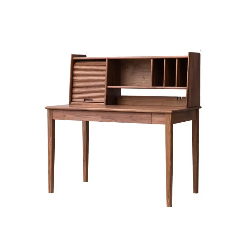 

Nordic solid wood black walnut, desk Japanese log computer desk bookshelf, integrated dresser against the wall