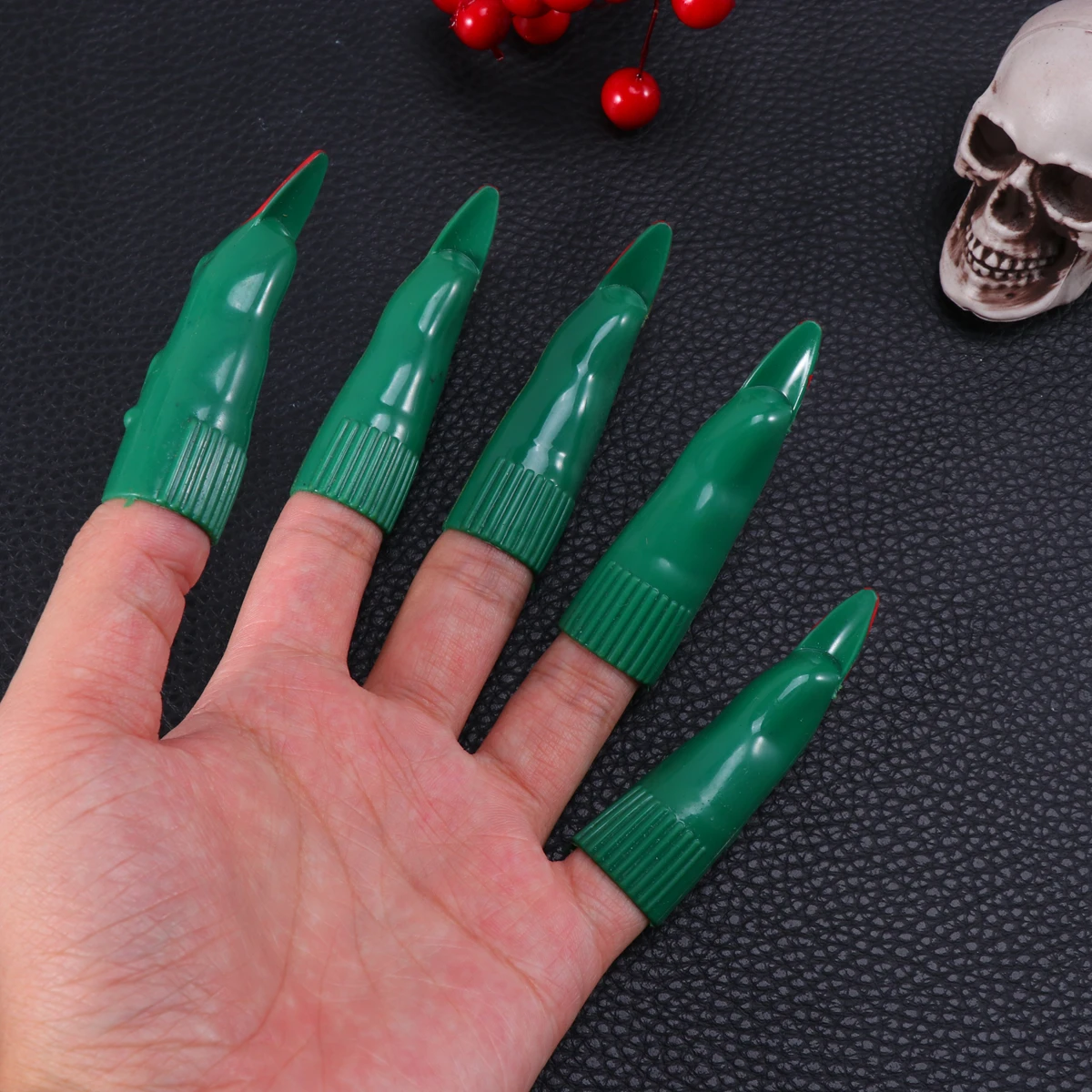 

10 PCS Halloween False Nail Fake Finger Accessory Green Masquerade Nails Child