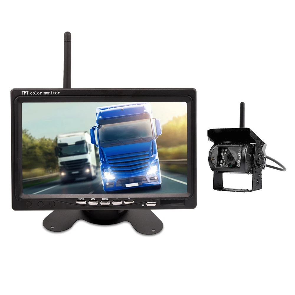 Wireless Rear View Camera Infrared Lights Night Vision for Trucks RV 7Inch Car Monitor with Reverse Lmage System 12-24V