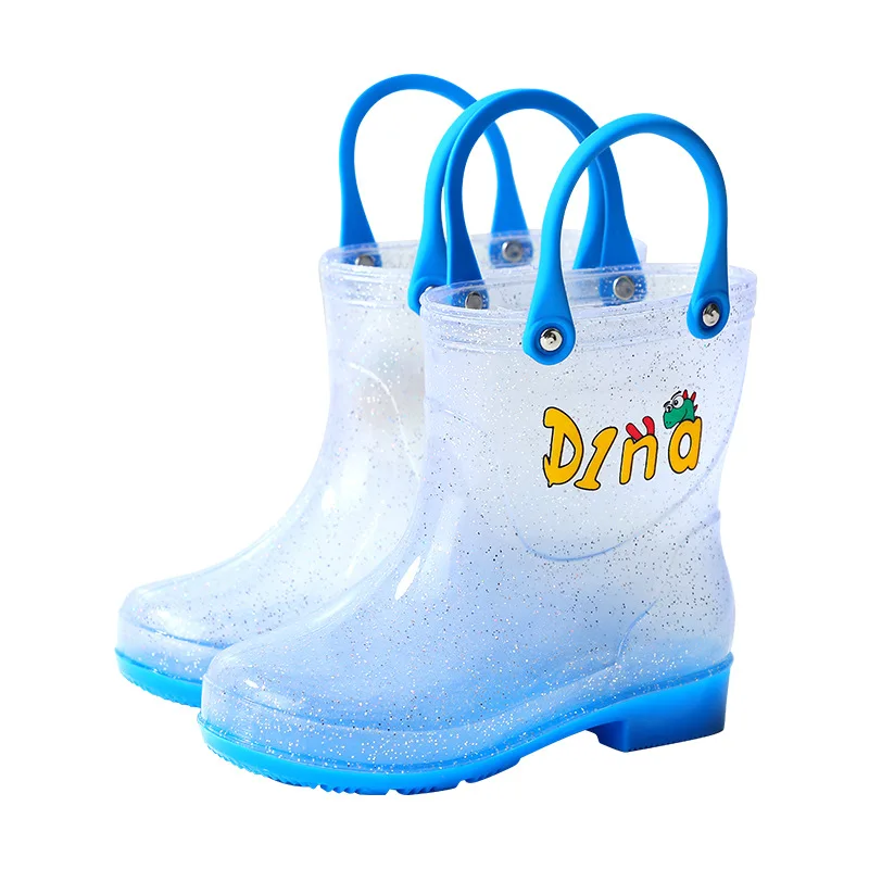Unisex Children Shoe Waterproof Rain Boots with Easy Pull on Handles Perfect Lightweight Boots for Kids Transparent Rubber Boots