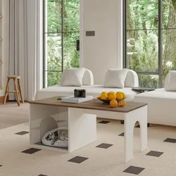 Mesa de centro de granja de EE. UU., mesa de centro moderna de madera con apertura de Casa de gato, muebles para sala de estar