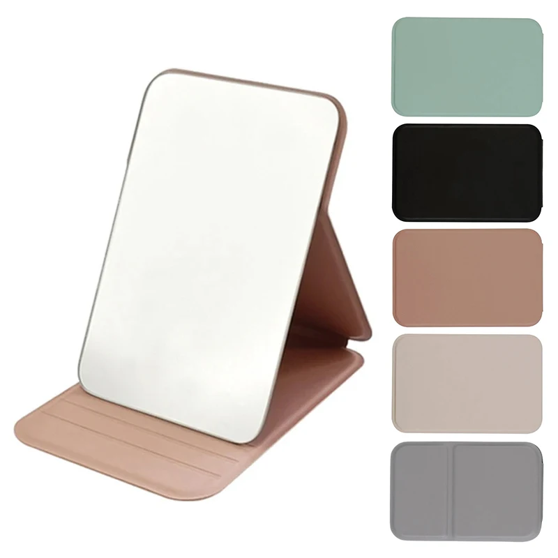 Woman MINI Folding Makeup Mirror High-quality Portable Pocket Makeup Mirror Single-side Creative Women Solid Color Handle Desk