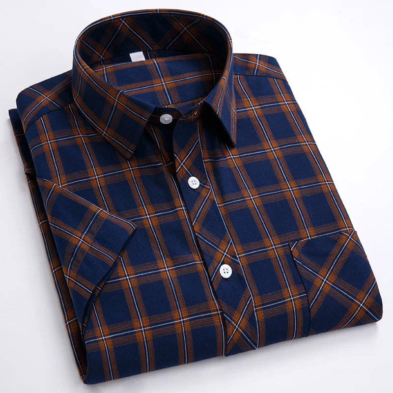 

Новые мужские рубашки в клетку из 100% хлопка с короткими рукавами размера плюс, классические, мягкие, базовые, повседневные, удобные, мужская одежда в клетку