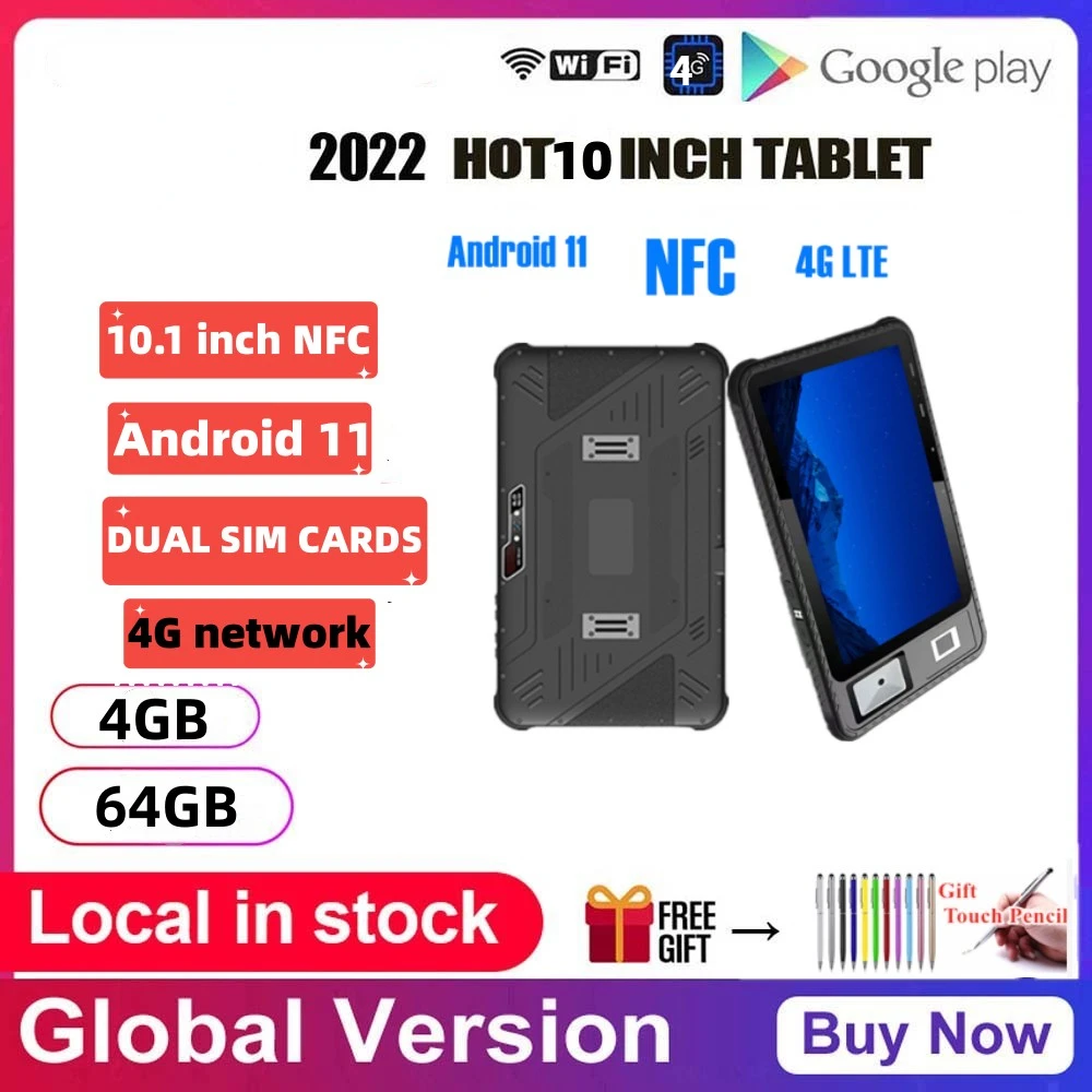 10.1\'\' NFC Netbook Octa Core 4GB RAM 64GB ROM Android 11 Google Play Dual Sim Card 4G Phone Call Tablets PC With Fringerprint