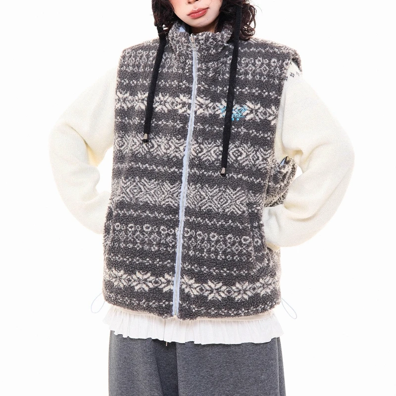 2025 Autumn Winter New Lamb Wool Women's Waistcoat Retro Design Sweet Cool Y2k Versatile Warm Sleeveless Vest Jackets Ladies