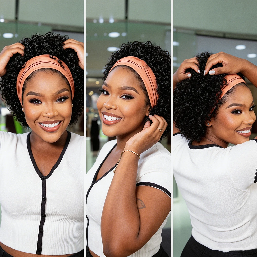 Short Headband Wig Pixie Cut Curly Human Hair