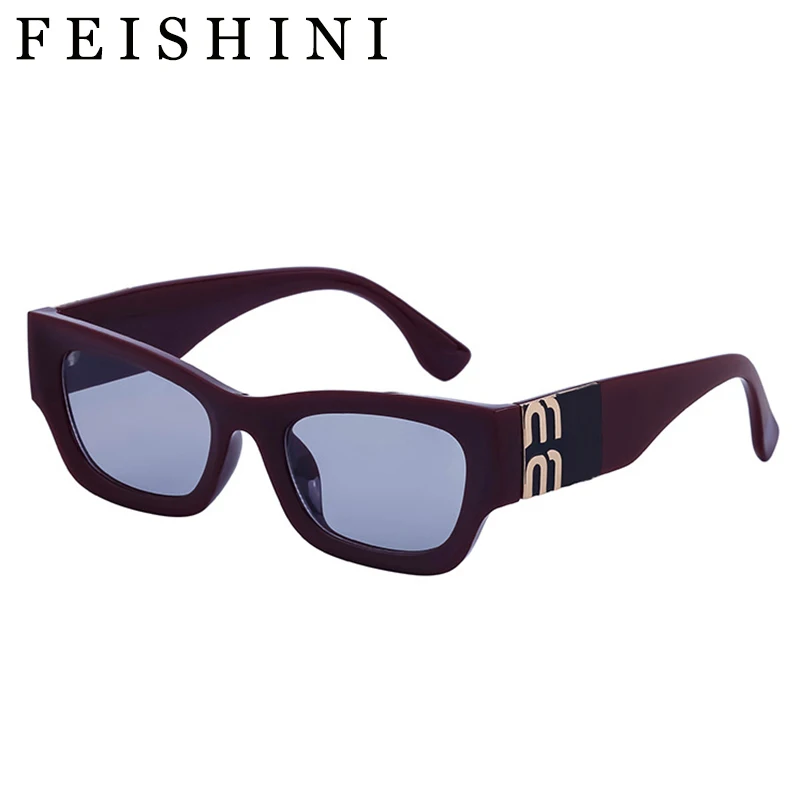 Feishini Star Quality Original Sunglasses Women Cat eye UV400 Luxury Brand Fashion Vintage Trendy Narrow Eyewear UV Protection