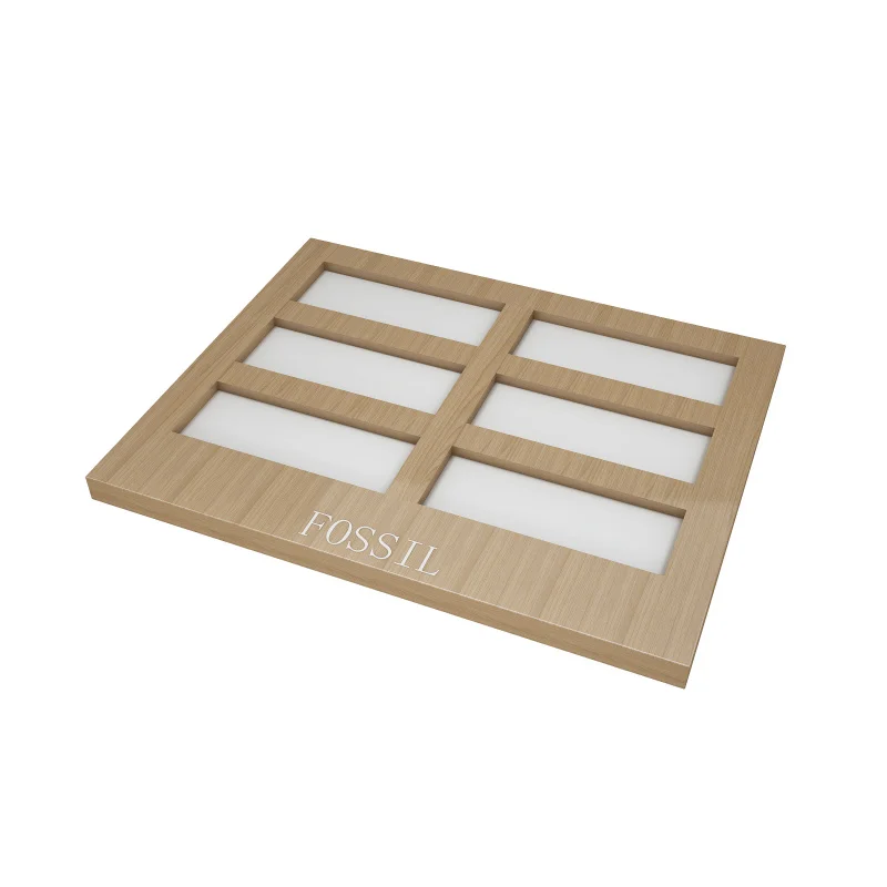 Custom. fashion optical lens shop design wood desktop counter frame sunglasses display tray for holding 6 pairs