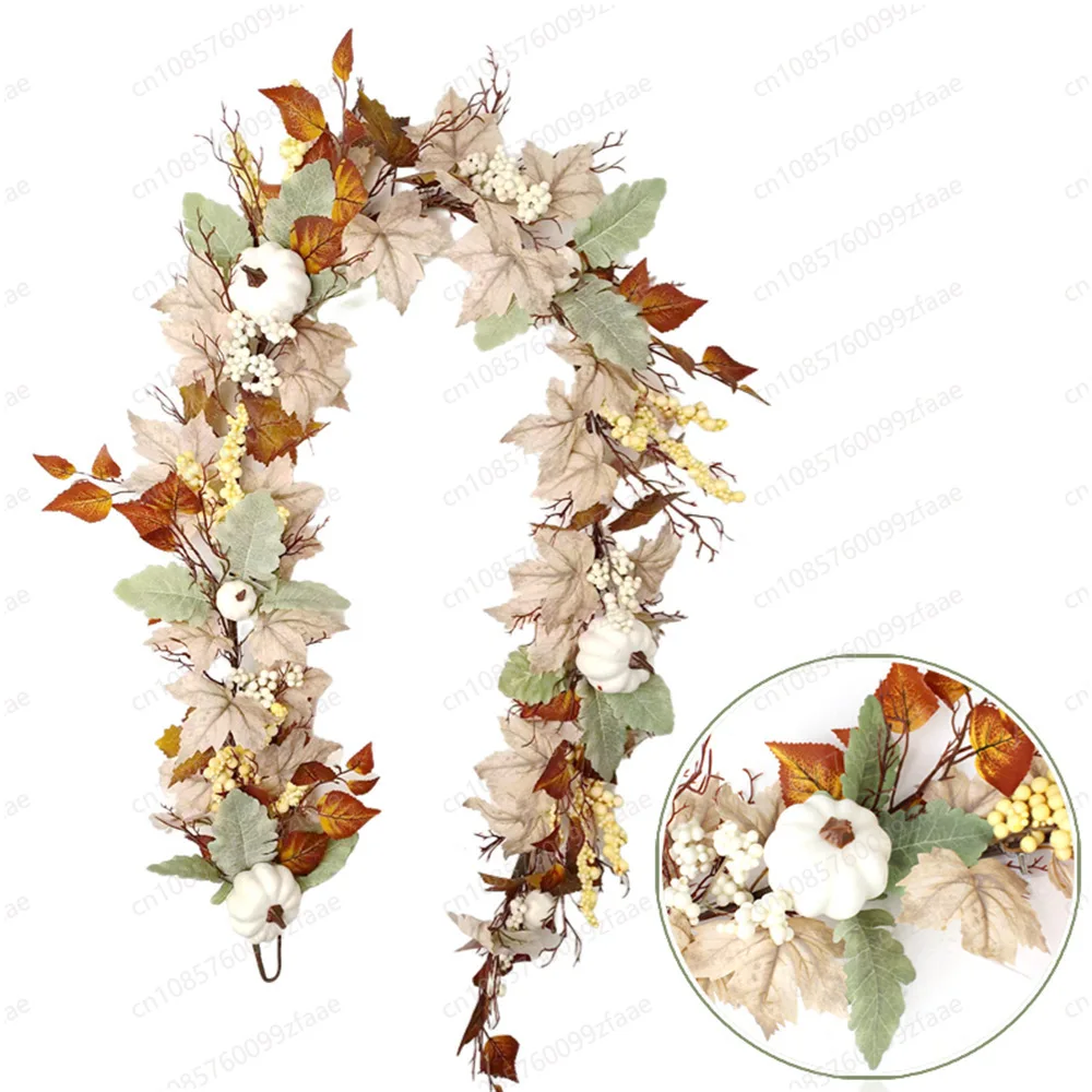 Autumn White Maple Leaf Rattan 1.8m Harvest Festival Thanksgiving Halloween Farmhouse White Pumpkin Rattan