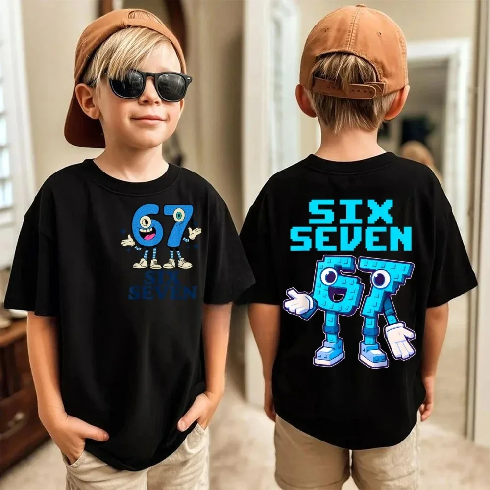 Six Seven Kids Y2k Tees Tops Unisex Childrens Meme Crew Neck Short Sleeve T Shirt Funny 67 Brainrot Print T-Shirt for Boys Girls