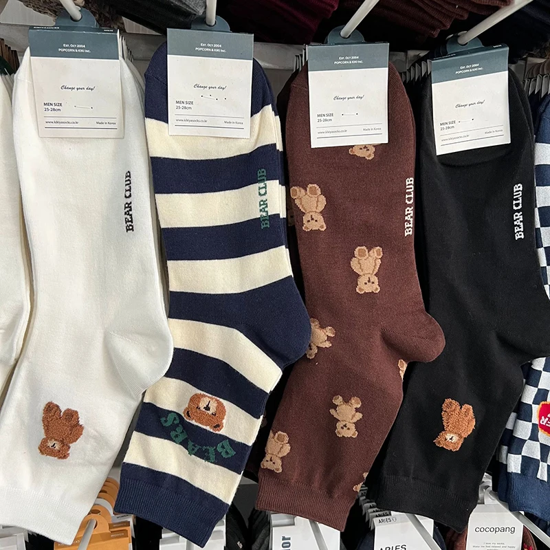 Good Quality Cartoon Gentleman Bear Men's Socks Cotton Harajuku Style Sport Boys Skateboard Novelty Breathable  Christmas Gifts